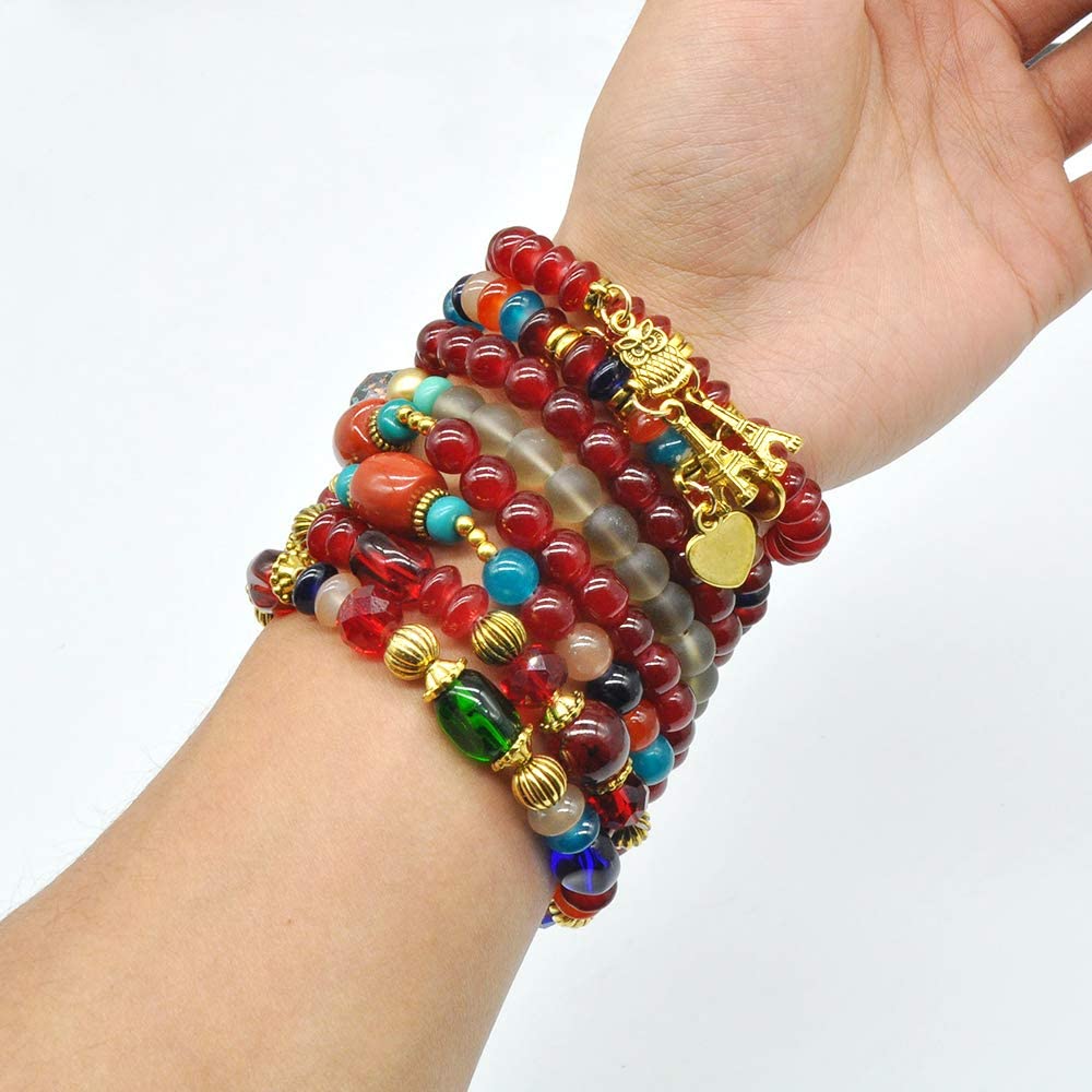 Bohemian Bracelet Sets for Women - 6 Sets Stackable Stretch Bracelets Multi-color Boho Jewelry for Women Hippie Bracelets Dainty Jewelry Best Friend Gift - Image 3